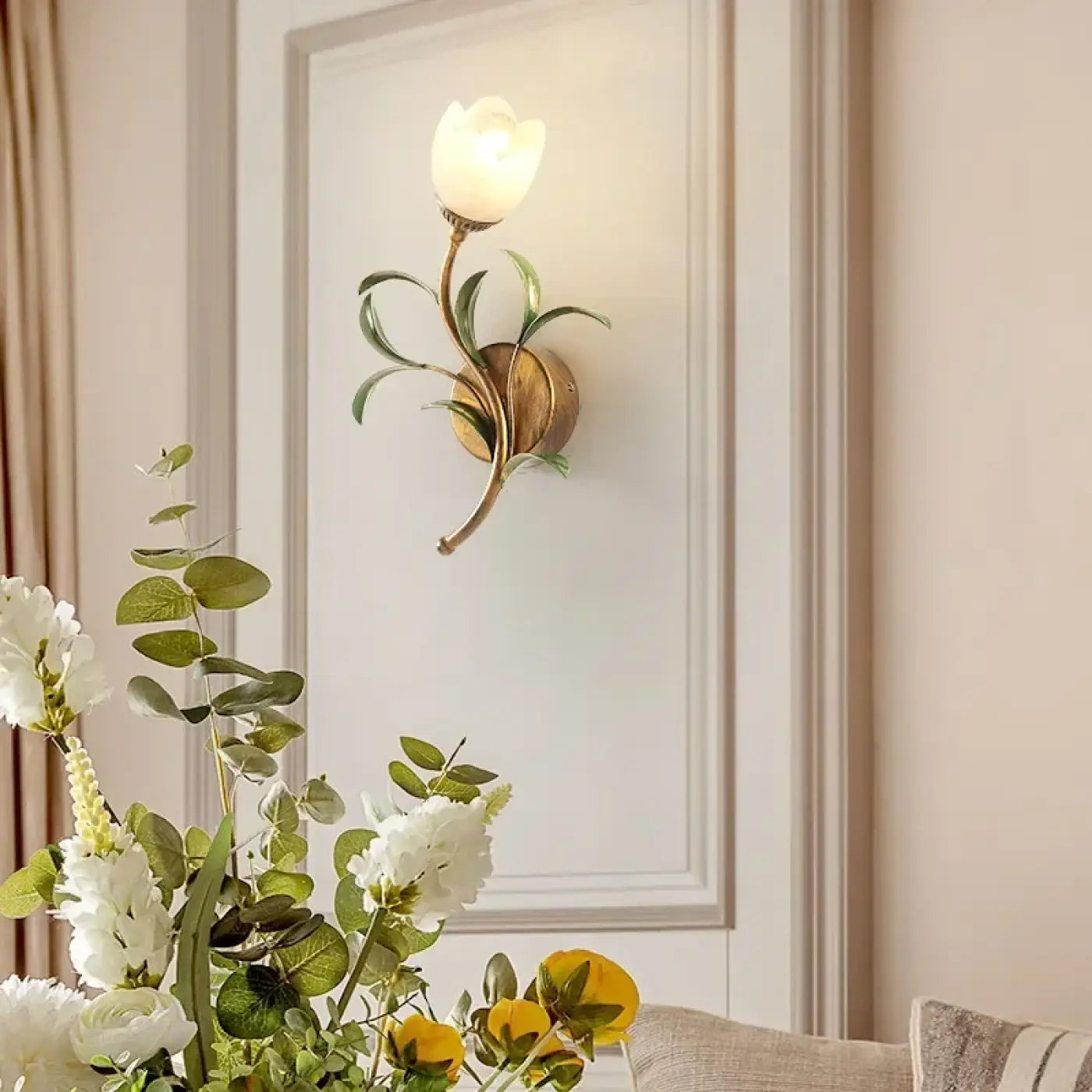 Applique murale LED florale blanche et verte — vue 1