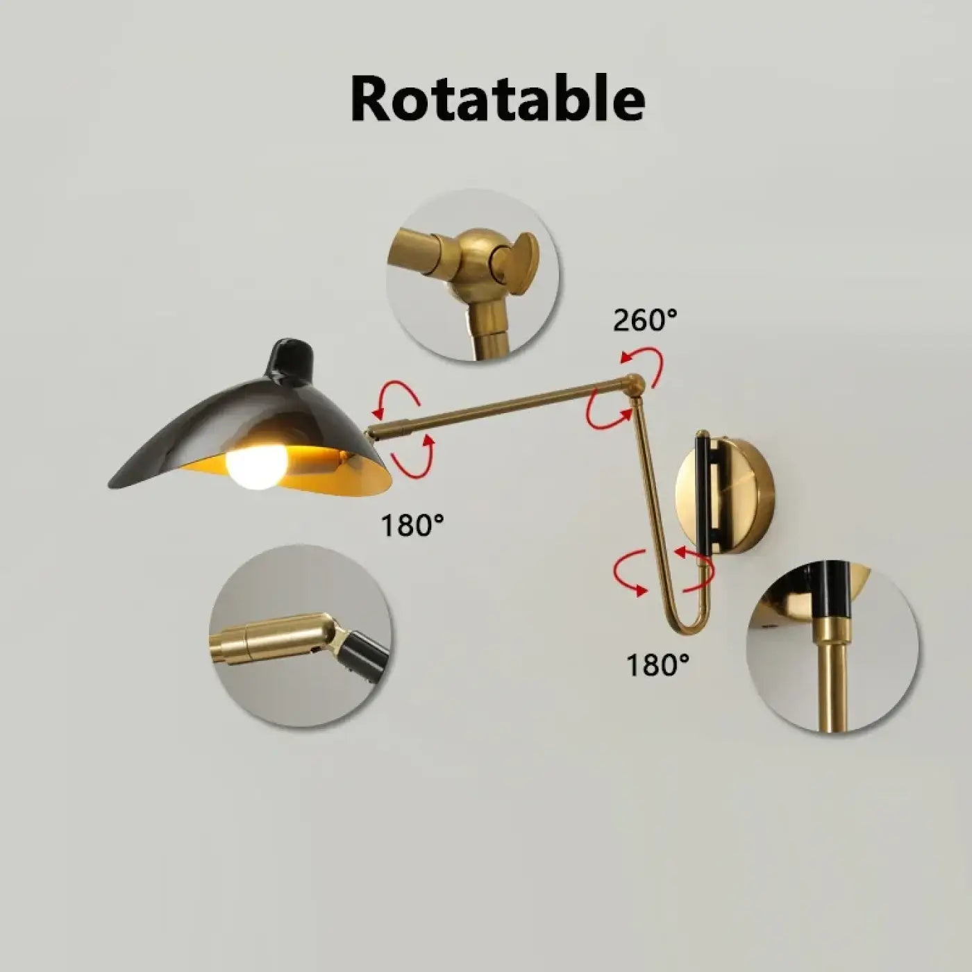 Applique murale LED industrielle en métal noir et doré — vue 5