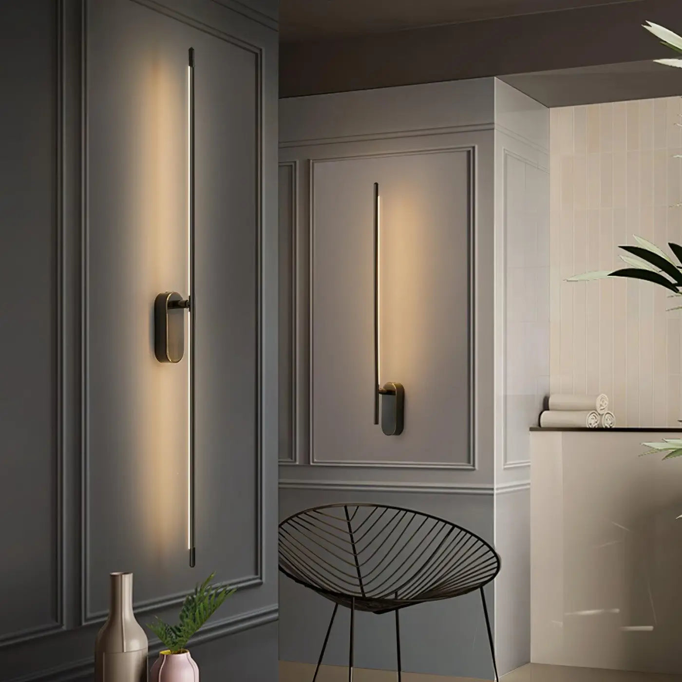 Applique murale LED linéaire aluminium noir et or — vue 8