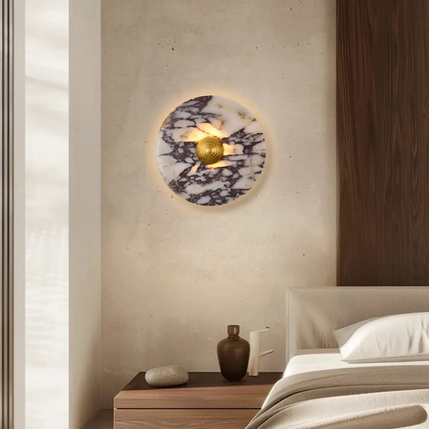 Applique murale LED marbre beige et doré ronde culot G9 — vue 1