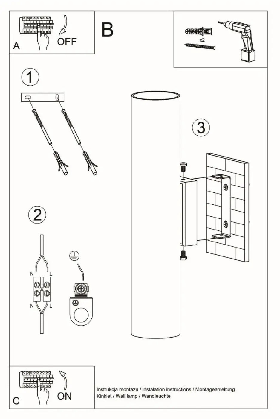 Applique murale LED noire 2 lumières en acier tubulaire — vue 8