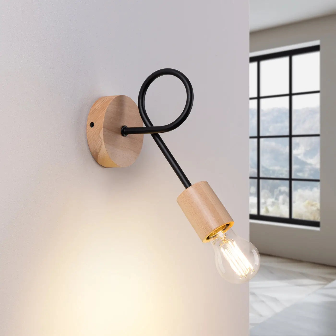 Applique murale LED noire en bois et métal blanc chaud — vue 1