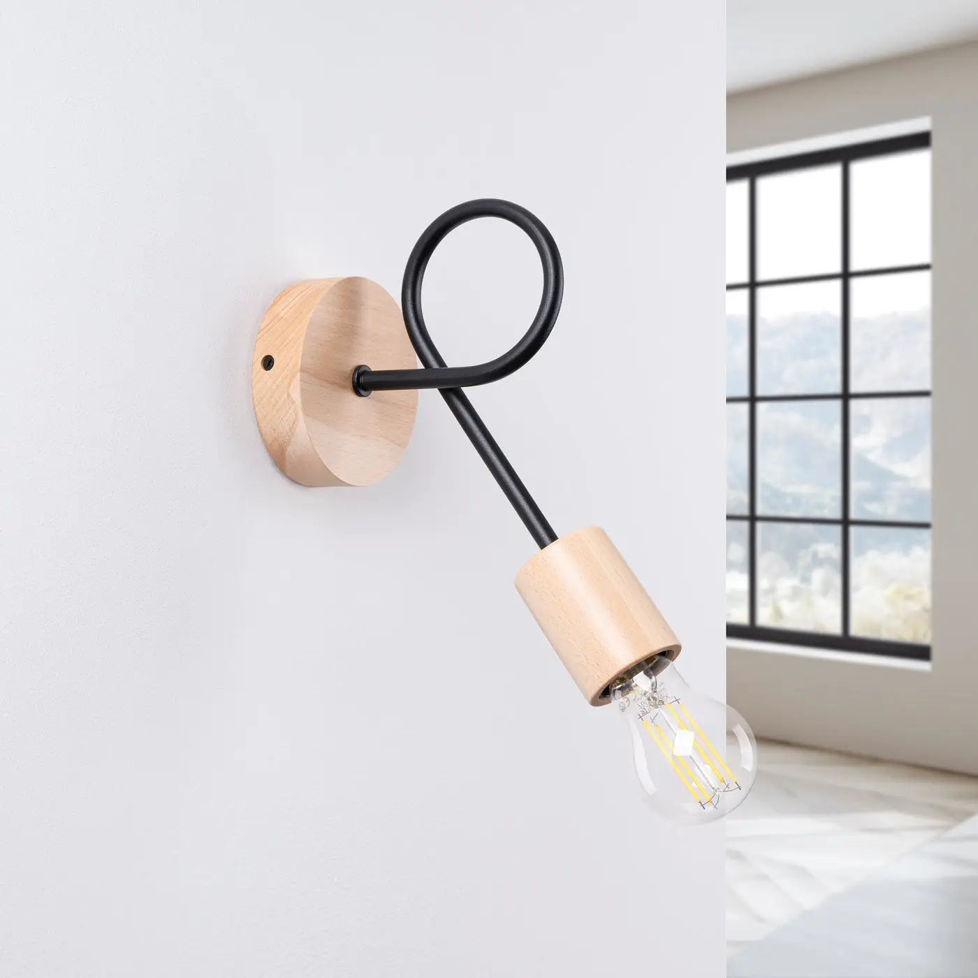 Applique murale LED noire en bois et métal blanc chaud — vue 2