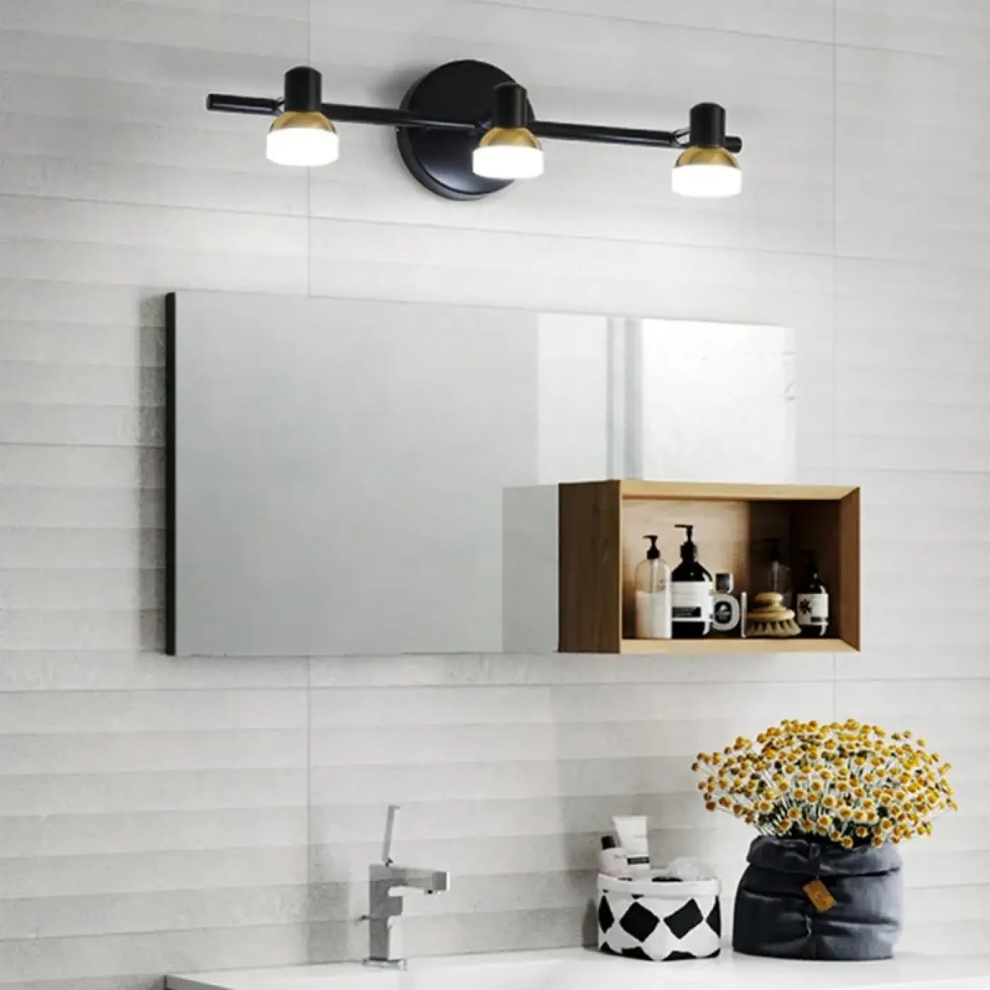 Applique murale LED noire et dorée 3 lumières en acrylique — vue 1