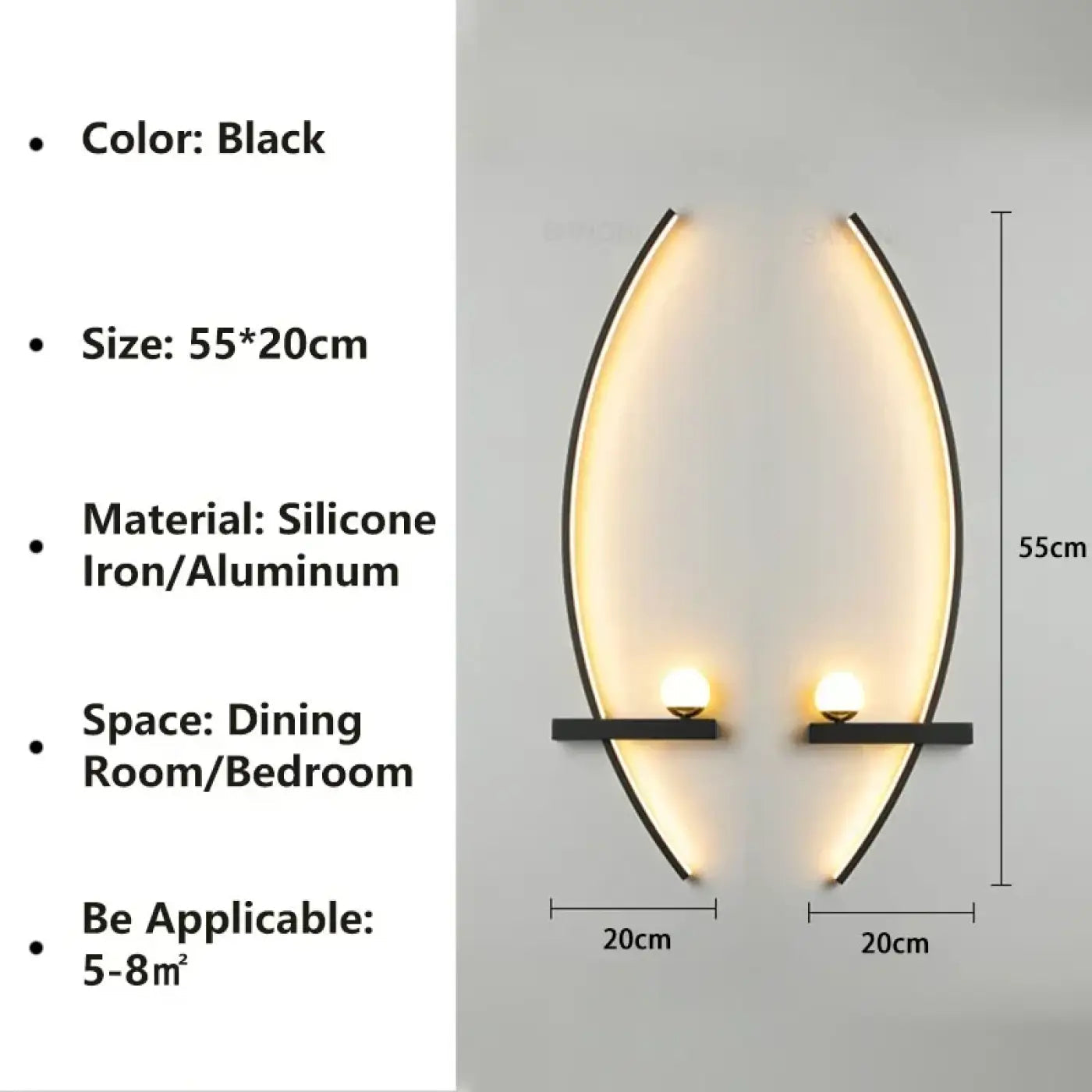 Applique murale LED noire et dorée en aluminium verticale — vue 1
