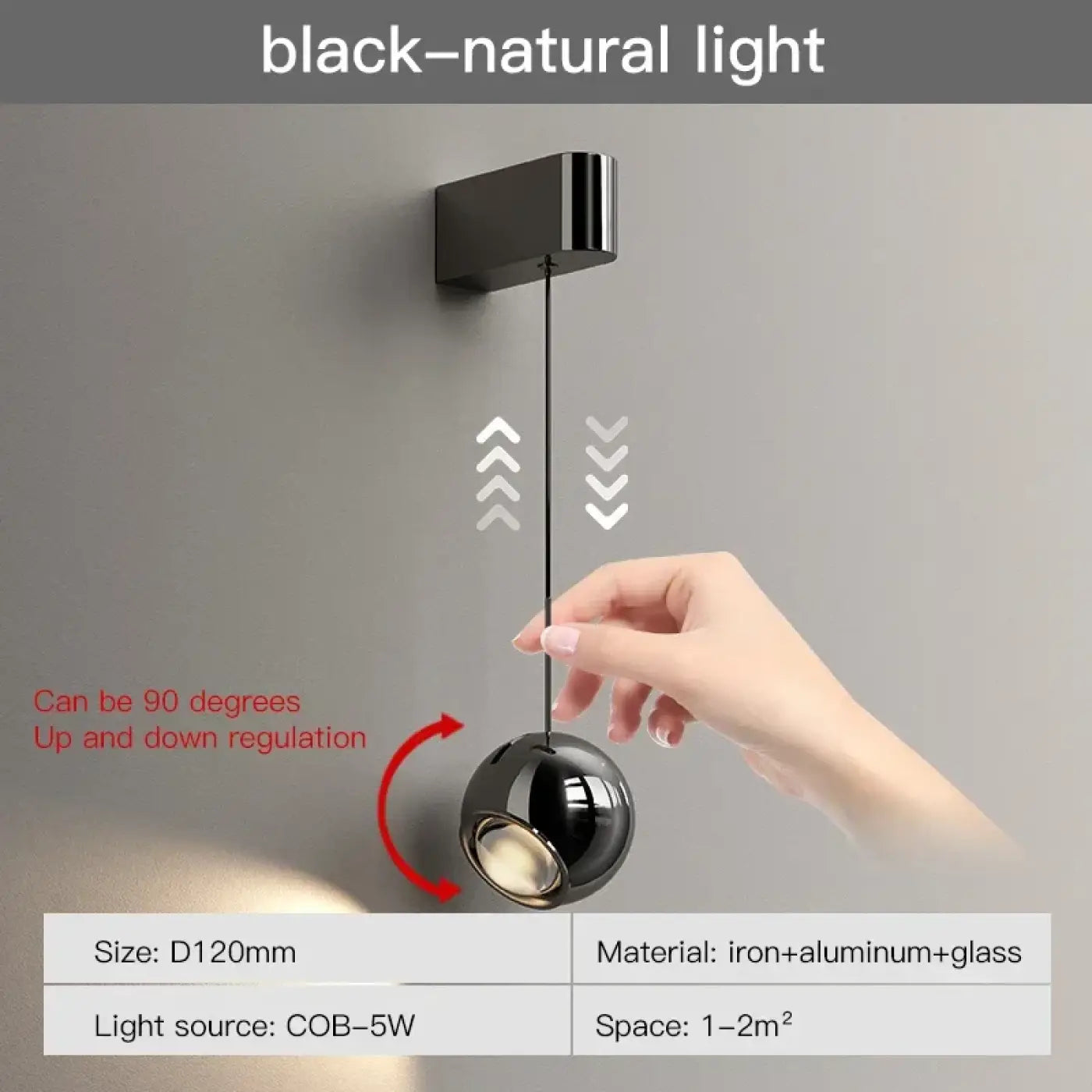 Applique murale LED orientable en métal noir réglable — vue 5
