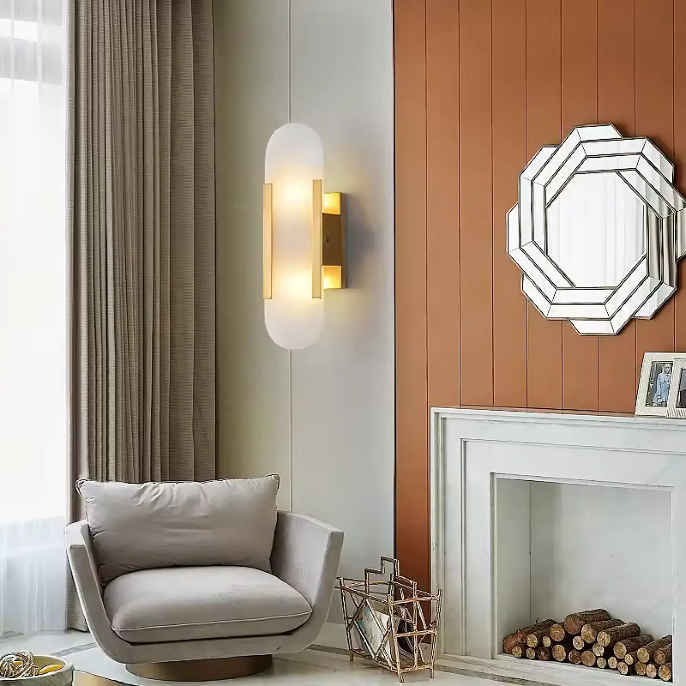 Applique murale LED ovale en laiton doré et pierre blanche — vue 1