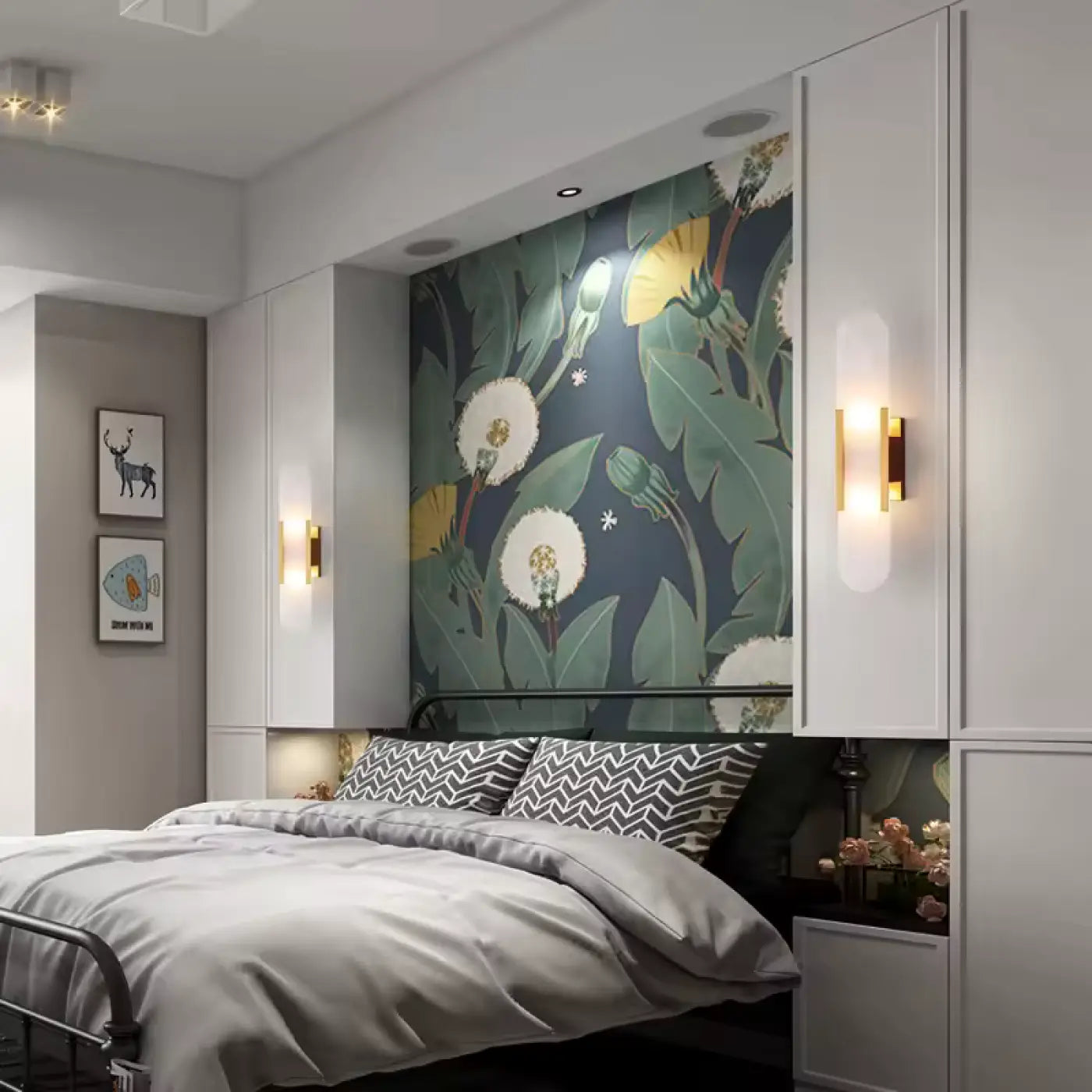 Applique murale LED ovale en laiton doré et pierre blanche — vue 2