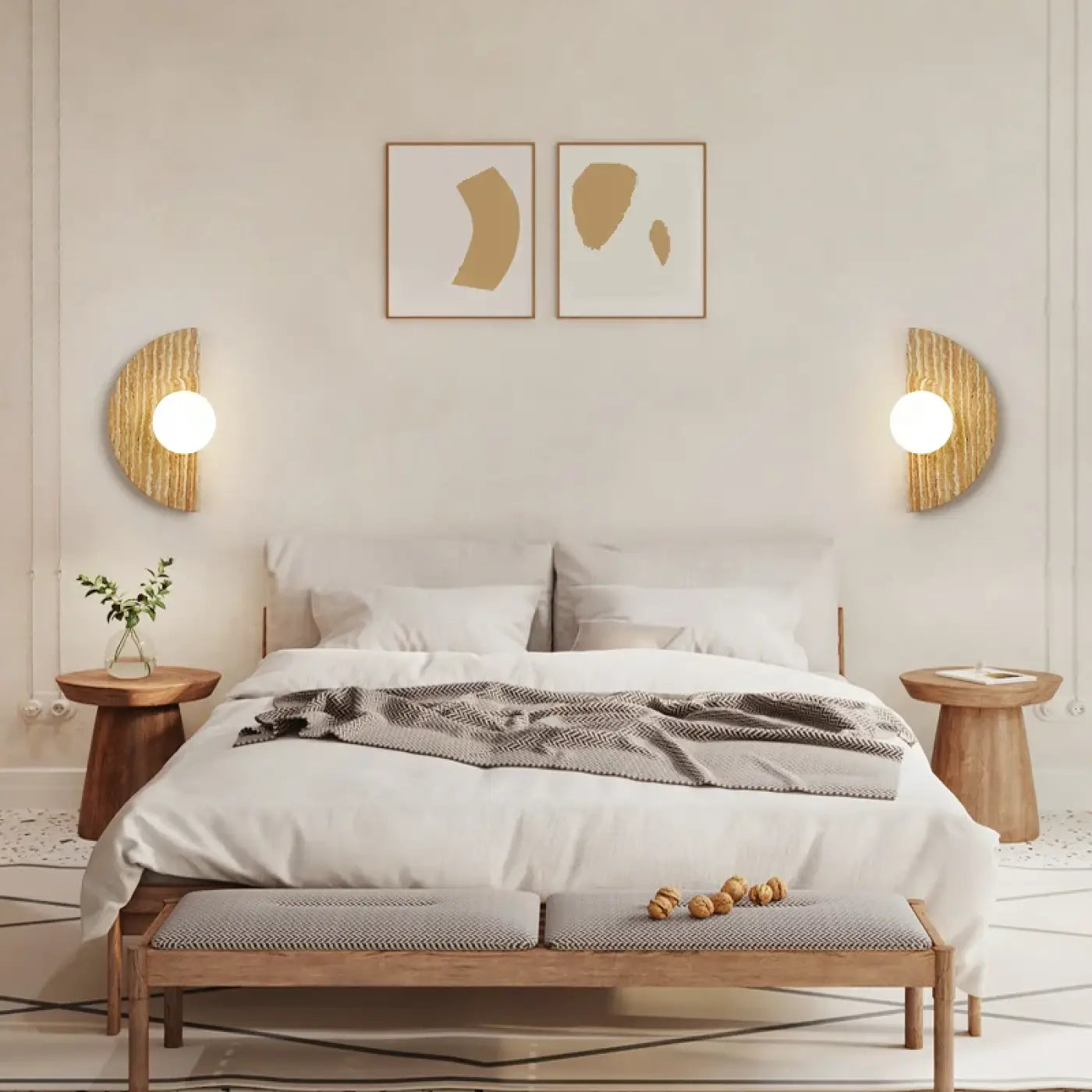 Applique murale LED pierre beige demi-cercle design — vue 3