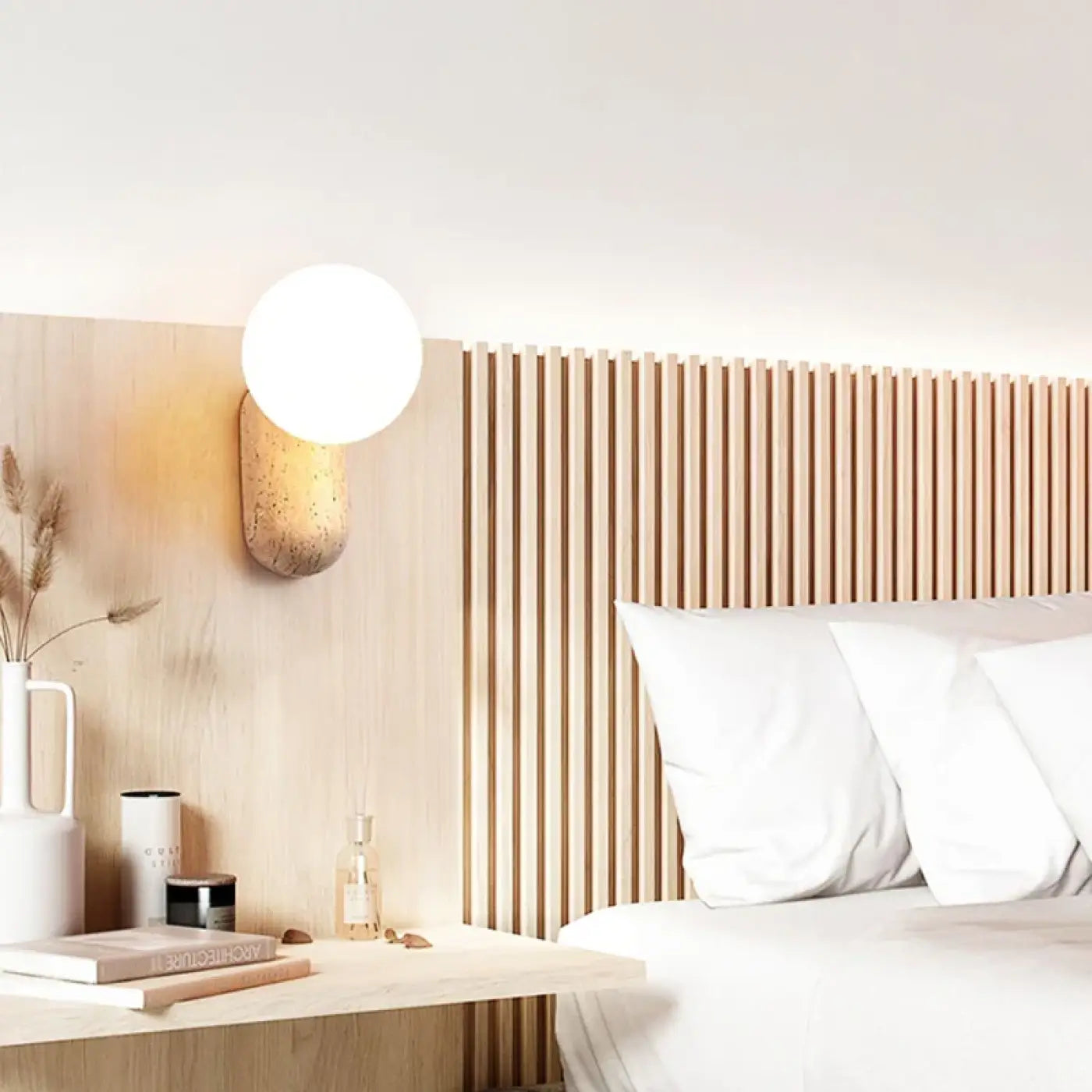 Applique murale LED pierre naturelle beige globe rond — vue 2