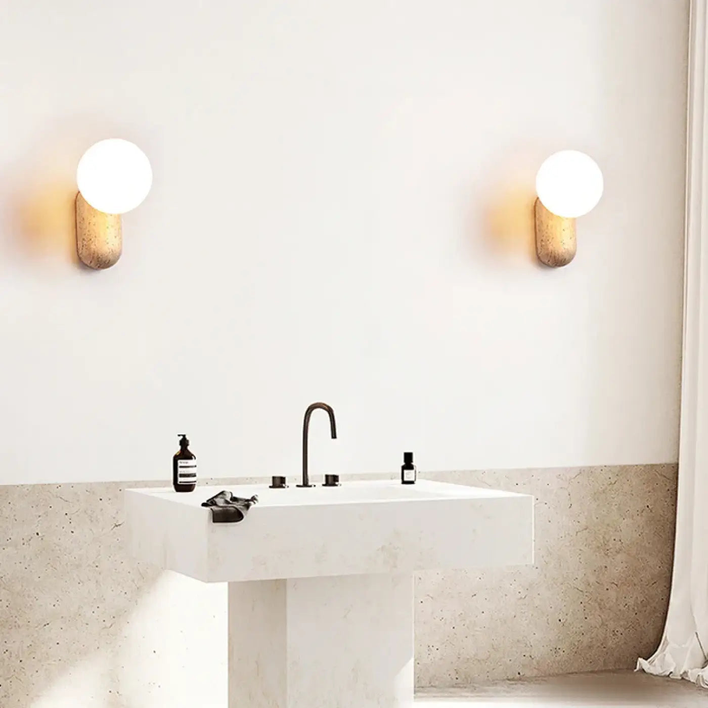 Applique murale LED pierre naturelle beige globe rond — vue 3