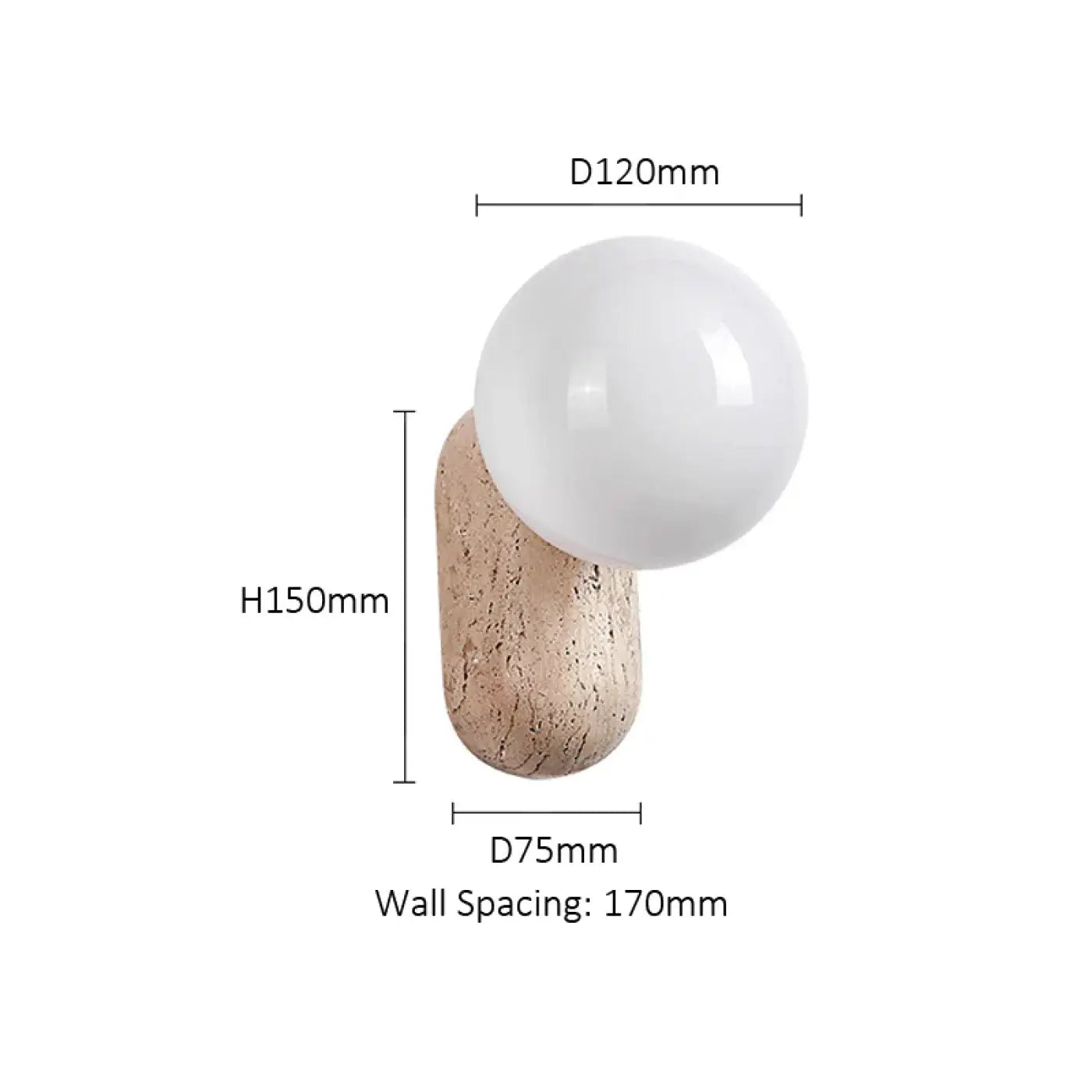 Applique murale LED pierre naturelle beige globe rond — vue 6