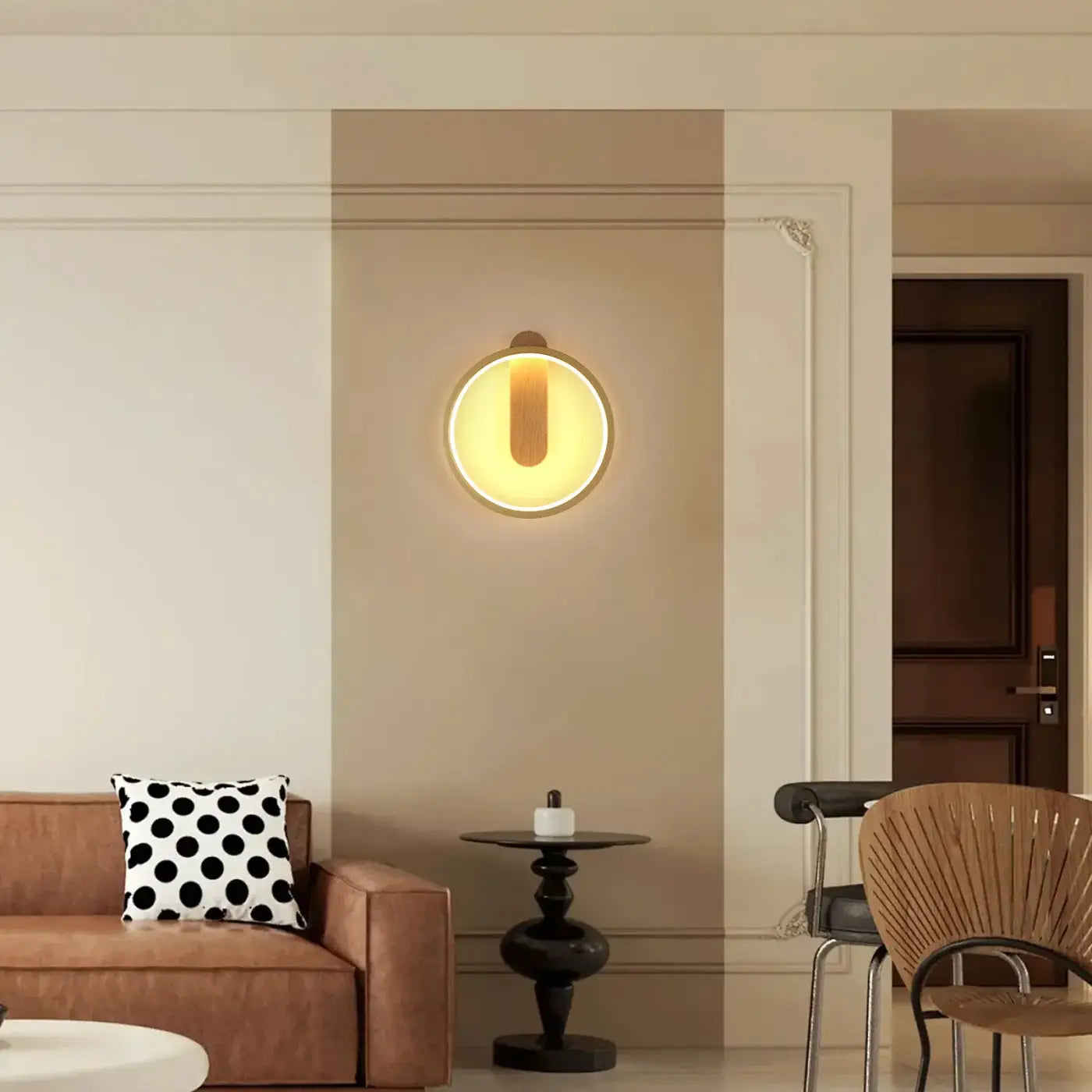 Applique murale LED ronde en bois beige scandinave — vue 1