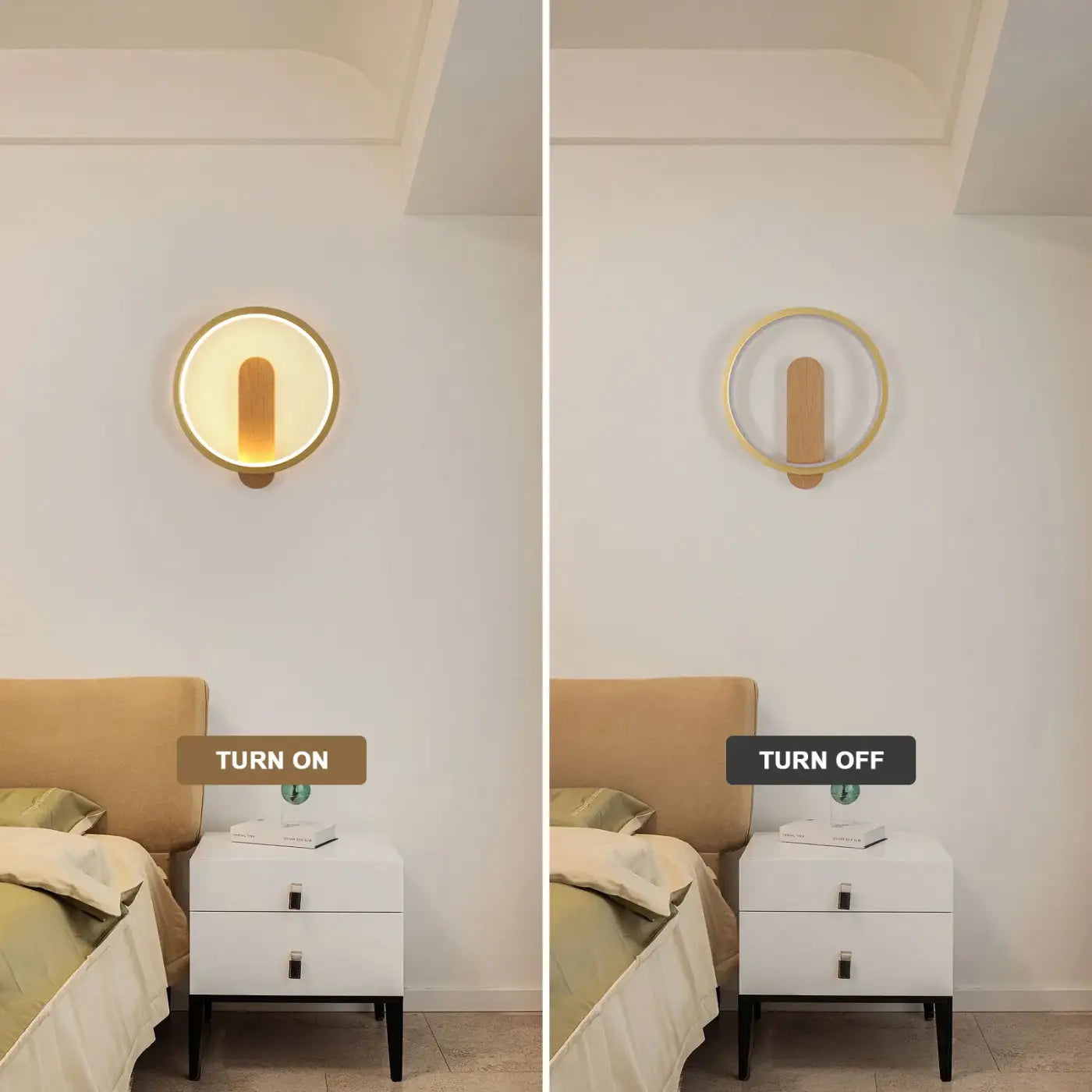 Applique murale LED ronde en bois beige scandinave — vue 2