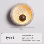 Applique murale LED ronde en bois et pierre beige design — vue 5