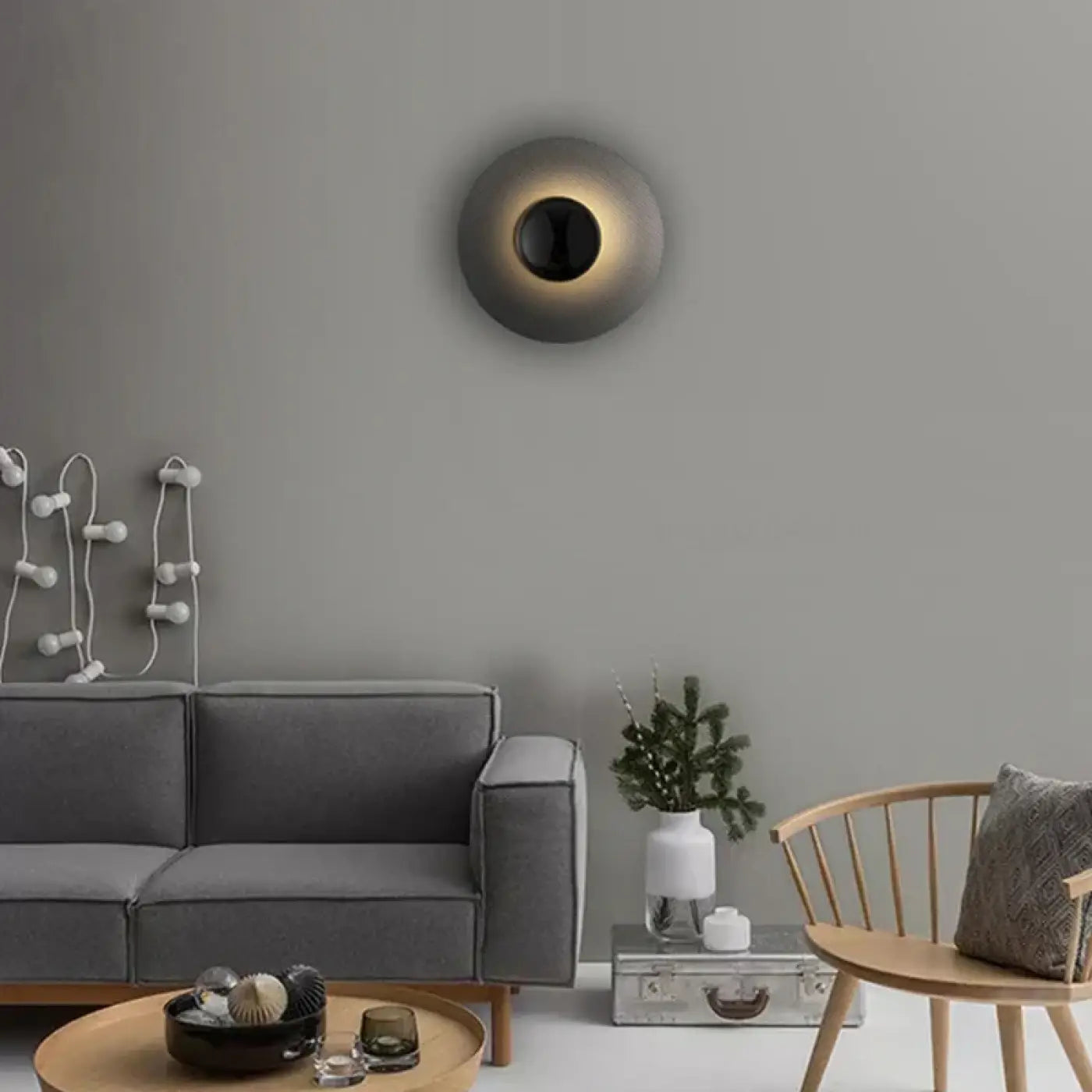 Applique murale LED ronde en métal noir scandinave — vue 2