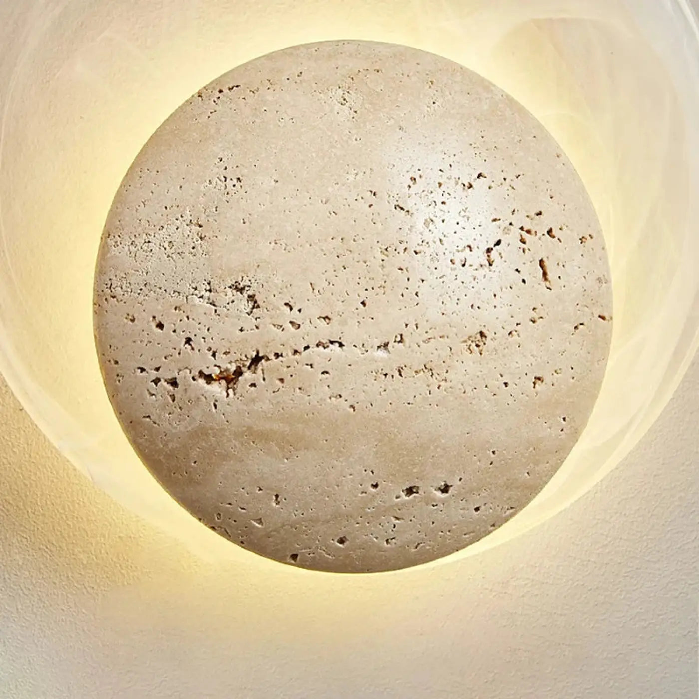 Applique murale LED ronde en pierre beige — vue 1