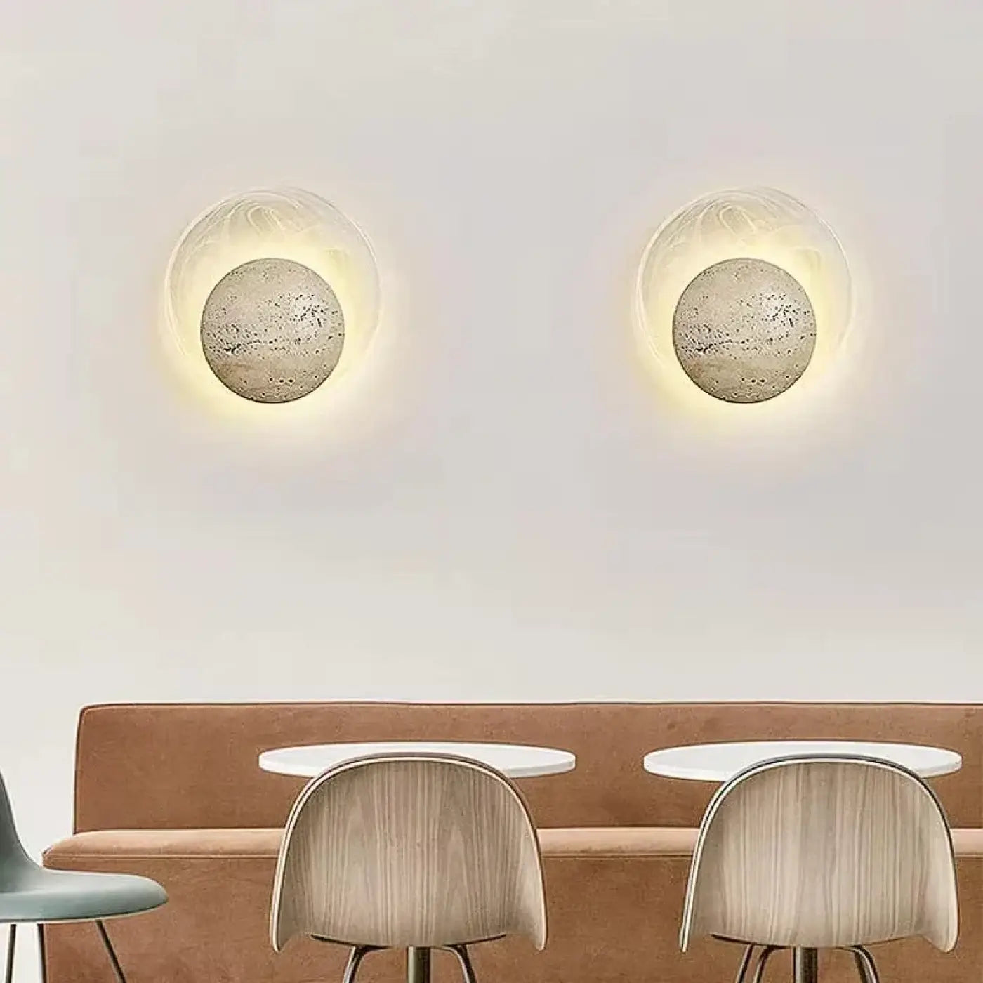 Applique murale LED ronde en pierre beige — vue 3