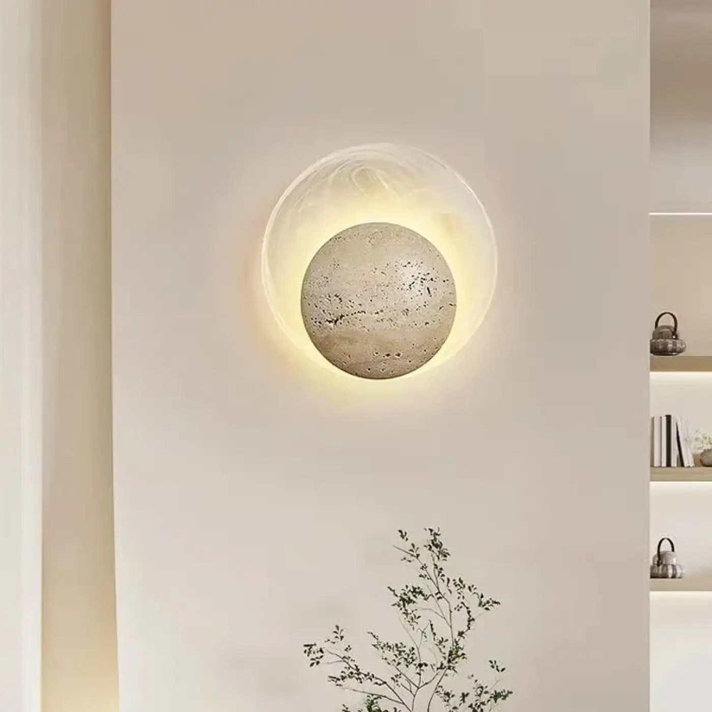 Applique murale LED ronde en pierre beige — vue 4