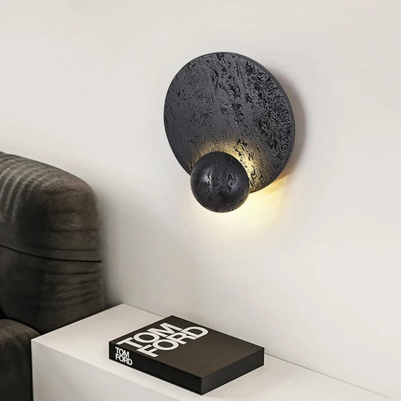 Applique murale LED ronde noire en pierre design moderne — vue 2