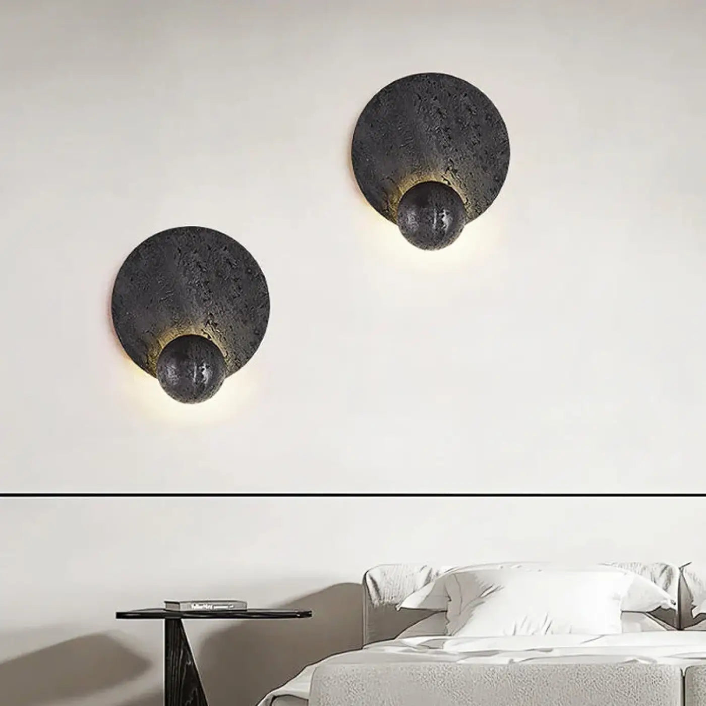 Applique murale LED ronde noire en pierre design moderne — vue 3