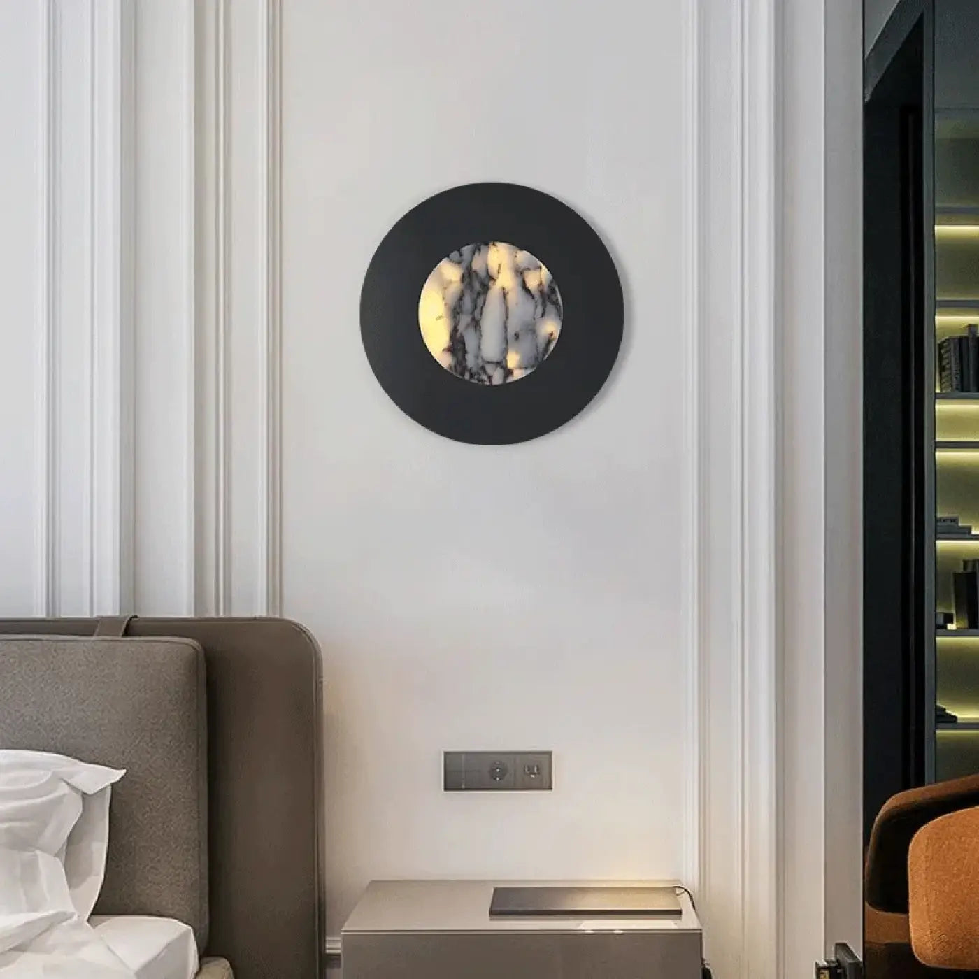 Applique murale LED ronde noire marbre et métal 12 W — vue 2