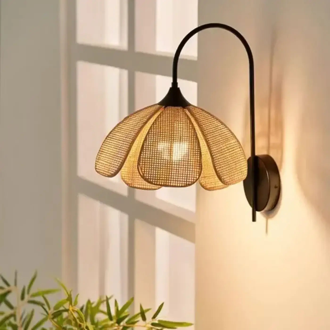 Applique murale LED rotin fleur pétales vintage — vue 1