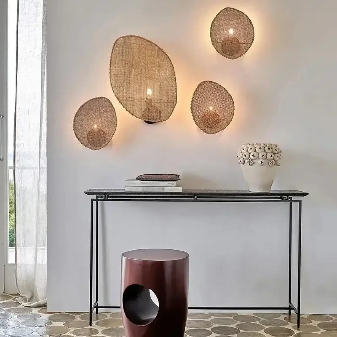 Applique murale LED rotin naturel en forme de feuille — vue 1