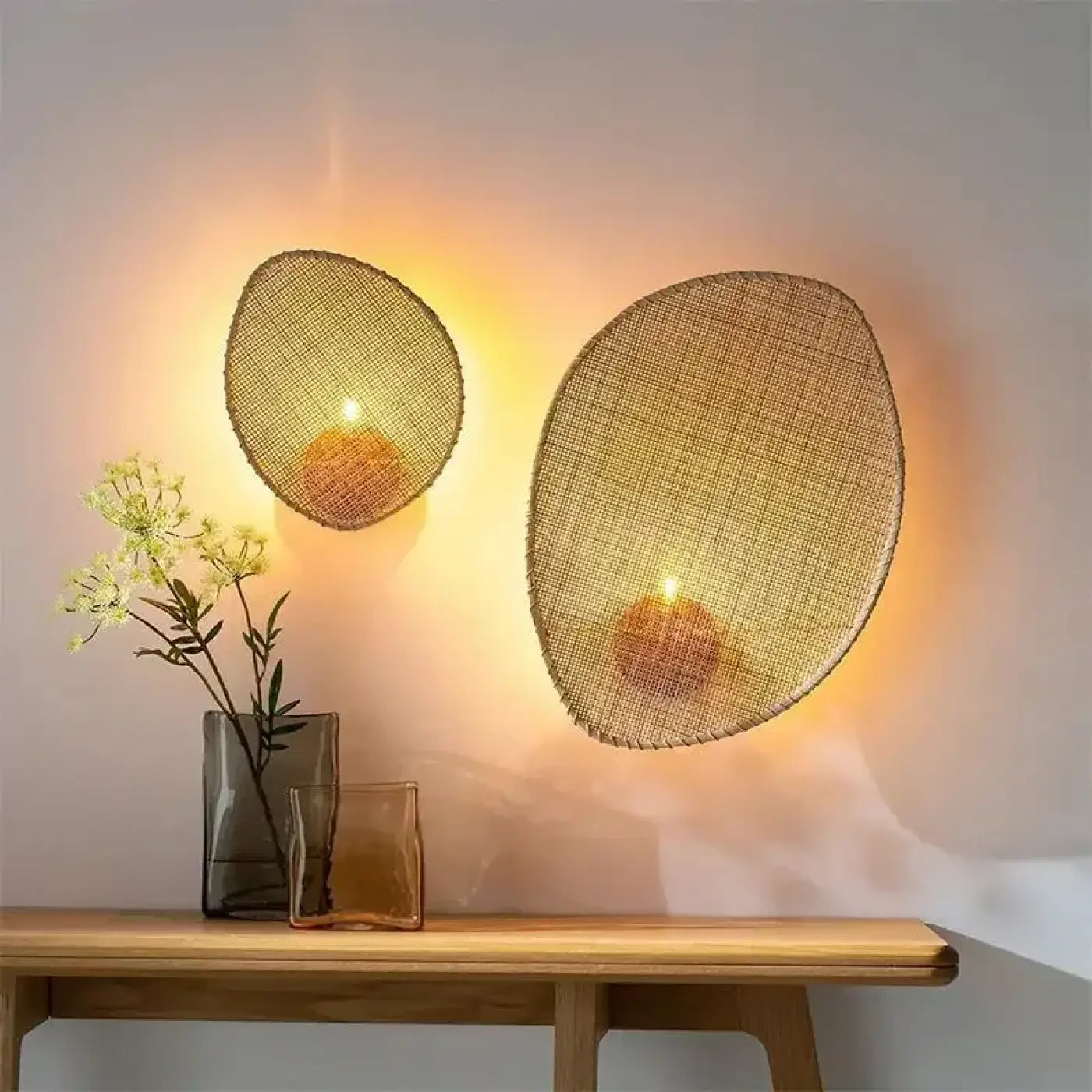 Applique murale LED rotin naturel en forme de feuille — vue 2