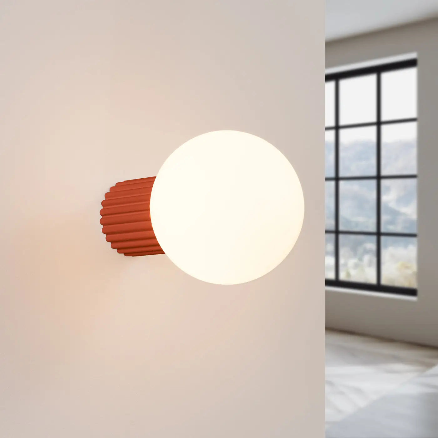 Applique murale LED rouge ochra globe opalin IP44 — vue 1