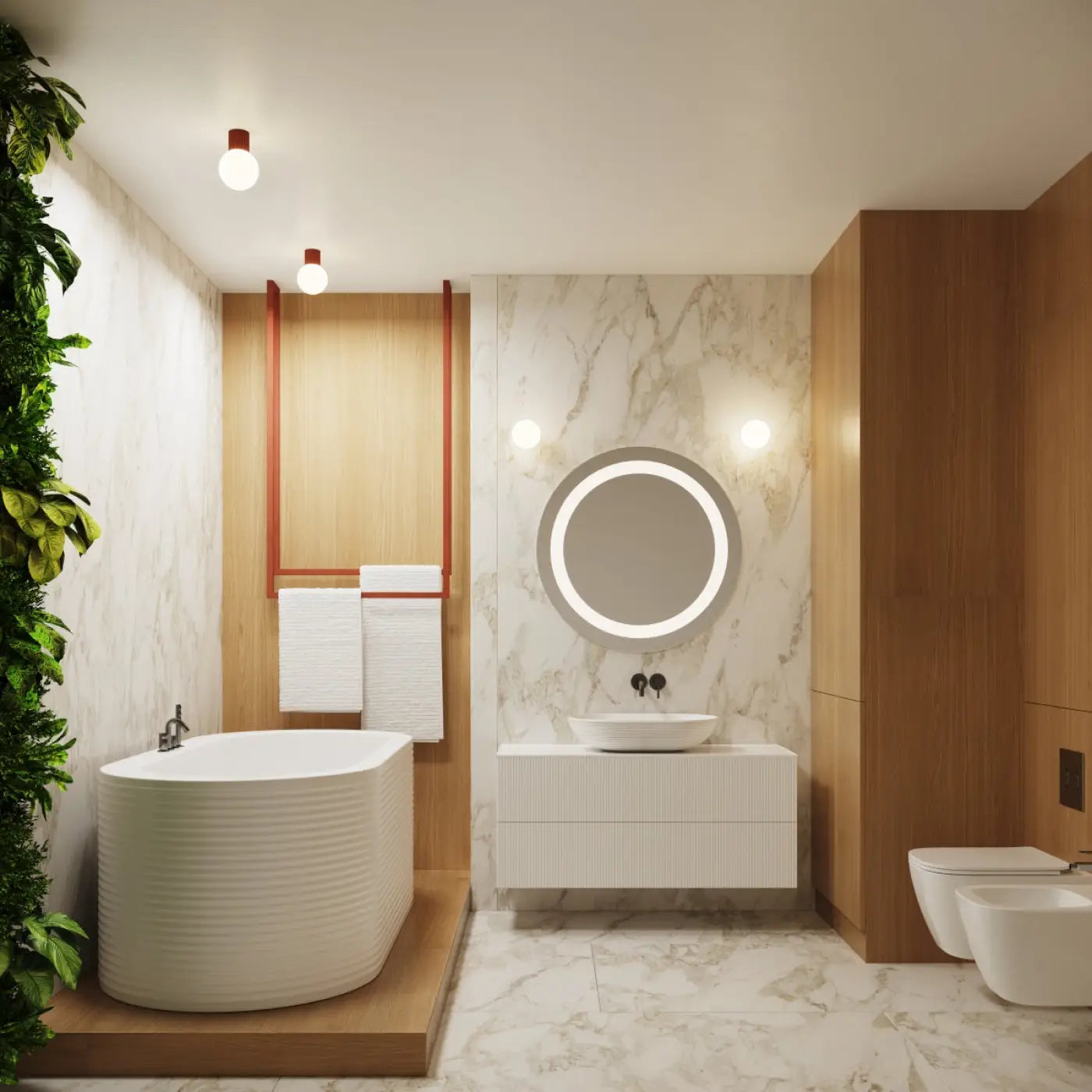 Applique murale LED rouge ochra globe opalin IP44 — vue 10