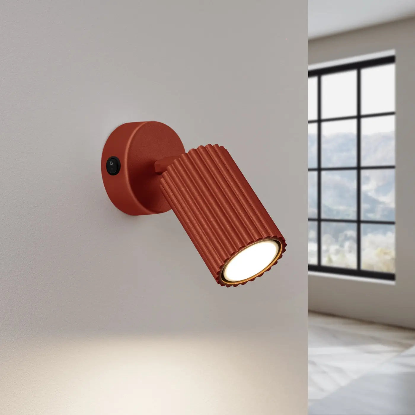 Applique murale LED rouge ocre cylindrique avec interrupteur — vue 1