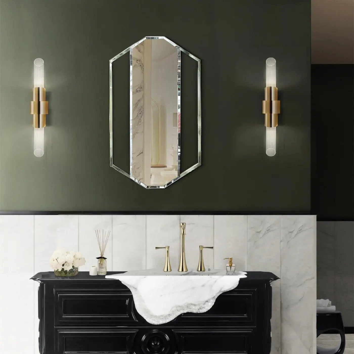 Applique murale LED tube en verre dorée à 2 lumières — vue 1