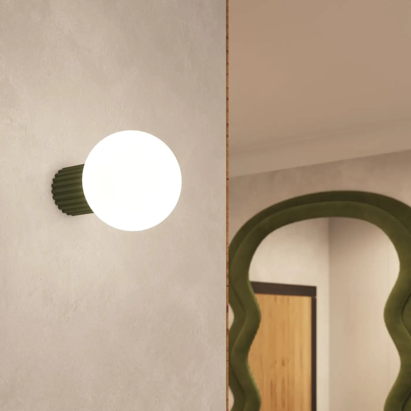 Applique murale LED vert olive globe opalin IP44 — vue 9