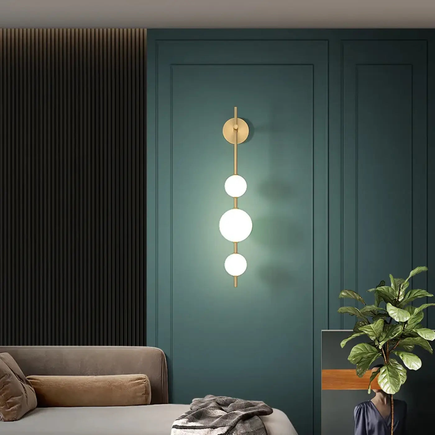 Applique murale LED verticale blanc et doré style Art Déco — vue 2