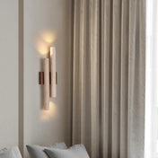 Applique murale LED verticale en bois et pierre beige — vue 1
