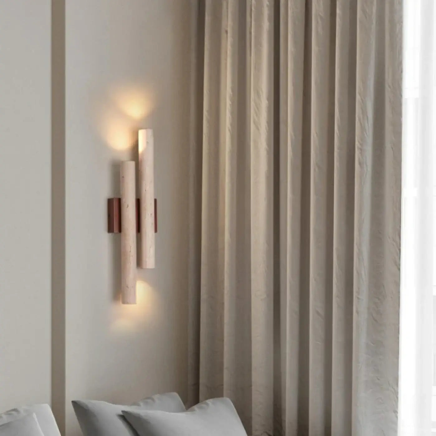 Applique murale LED verticale en bois et pierre beige — vue 1