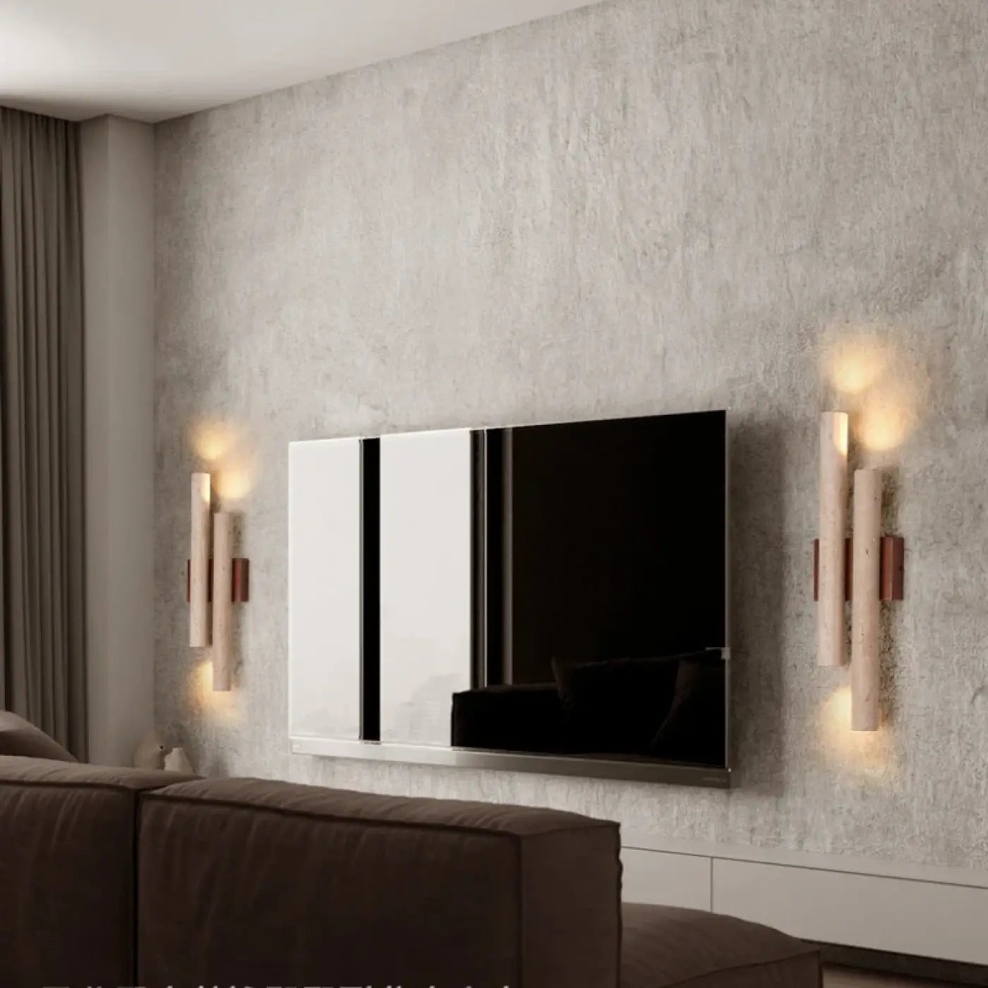 Applique murale LED verticale en bois et pierre beige — vue 2