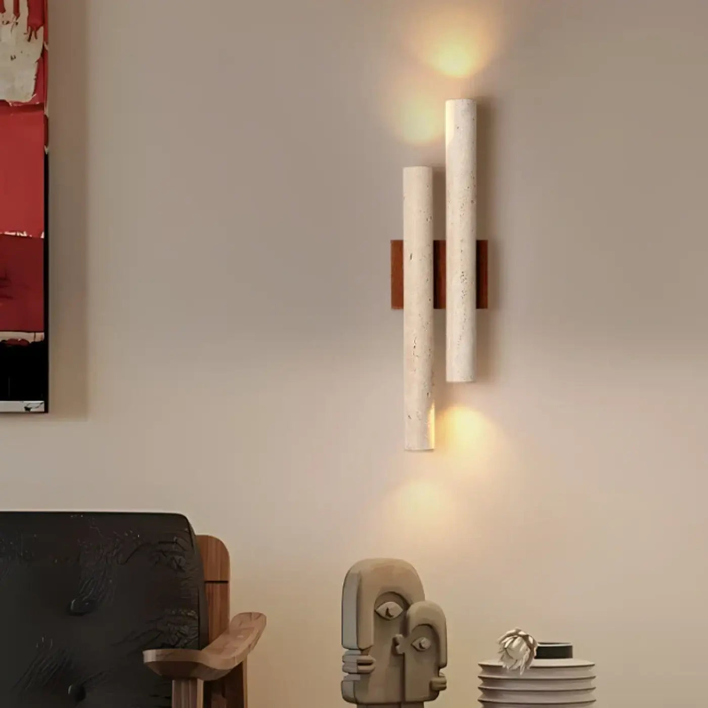 Applique murale LED verticale en bois et pierre beige — vue 3