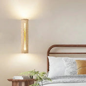 Applique murale LED verticale en pierre et bois beige — vue 1