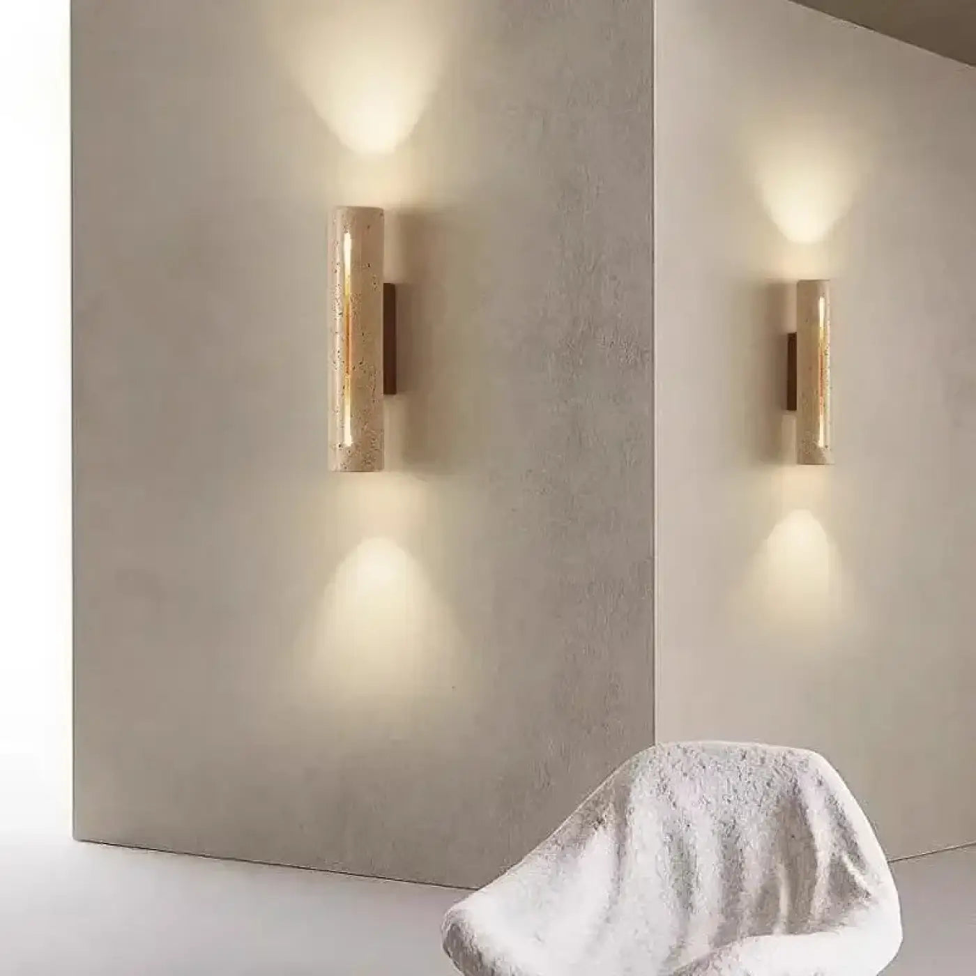 Applique murale LED verticale en pierre et bois beige — vue 5