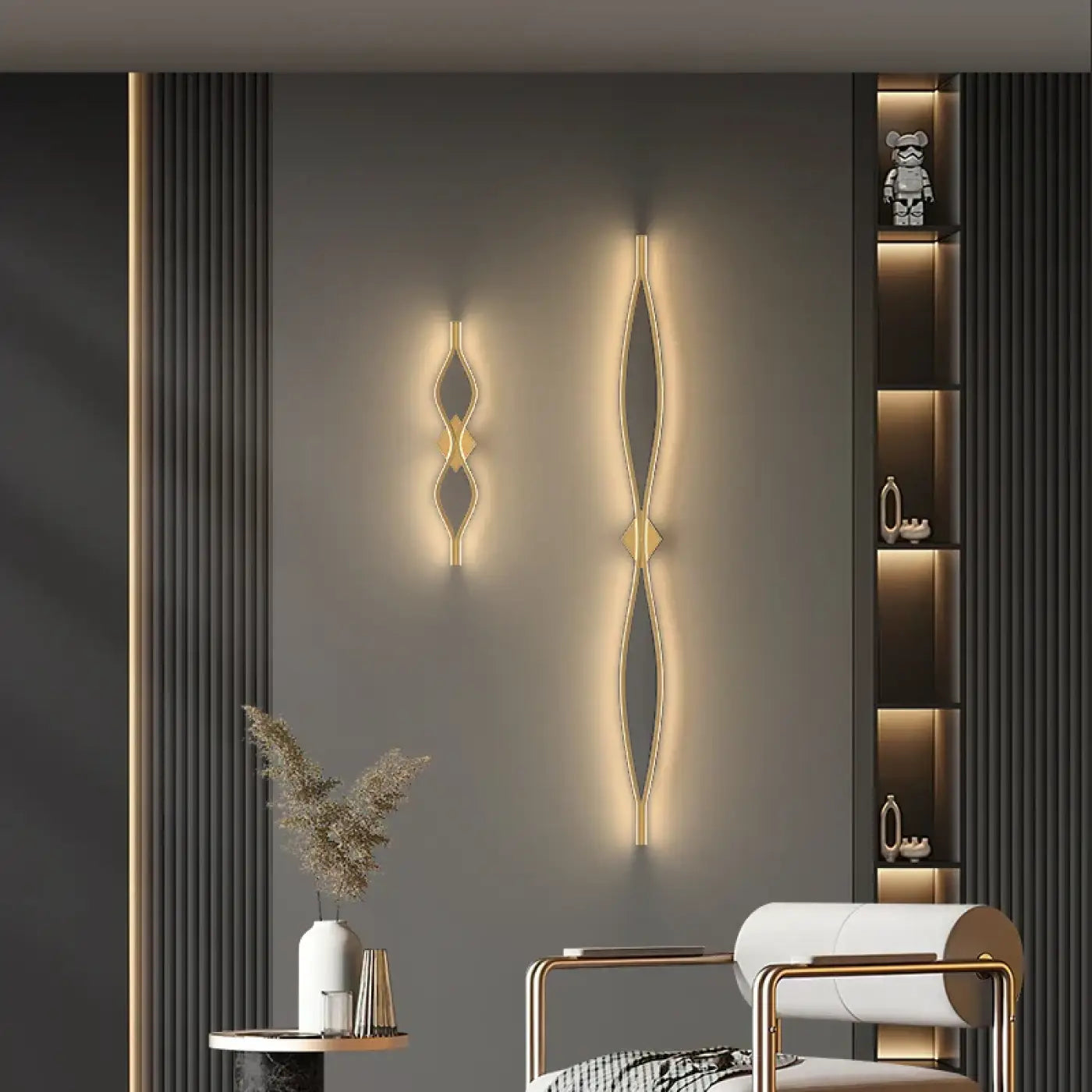 Applique murale LED verticale en verre dorée Art Déco — vue 2