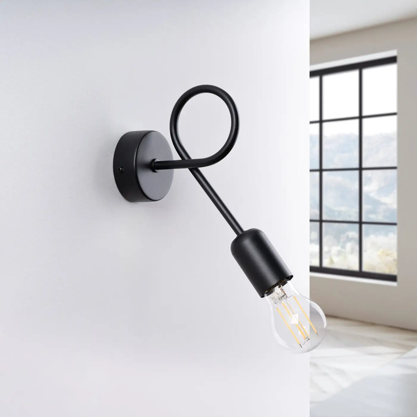 Applique murale métal noir design bouclé ampoule E27 — vue 2