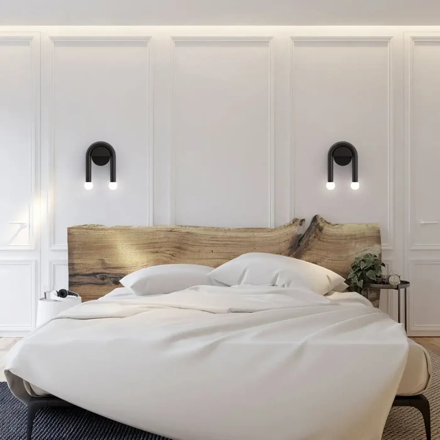 Applique murale noire en métal forme U double éclairage — vue 2