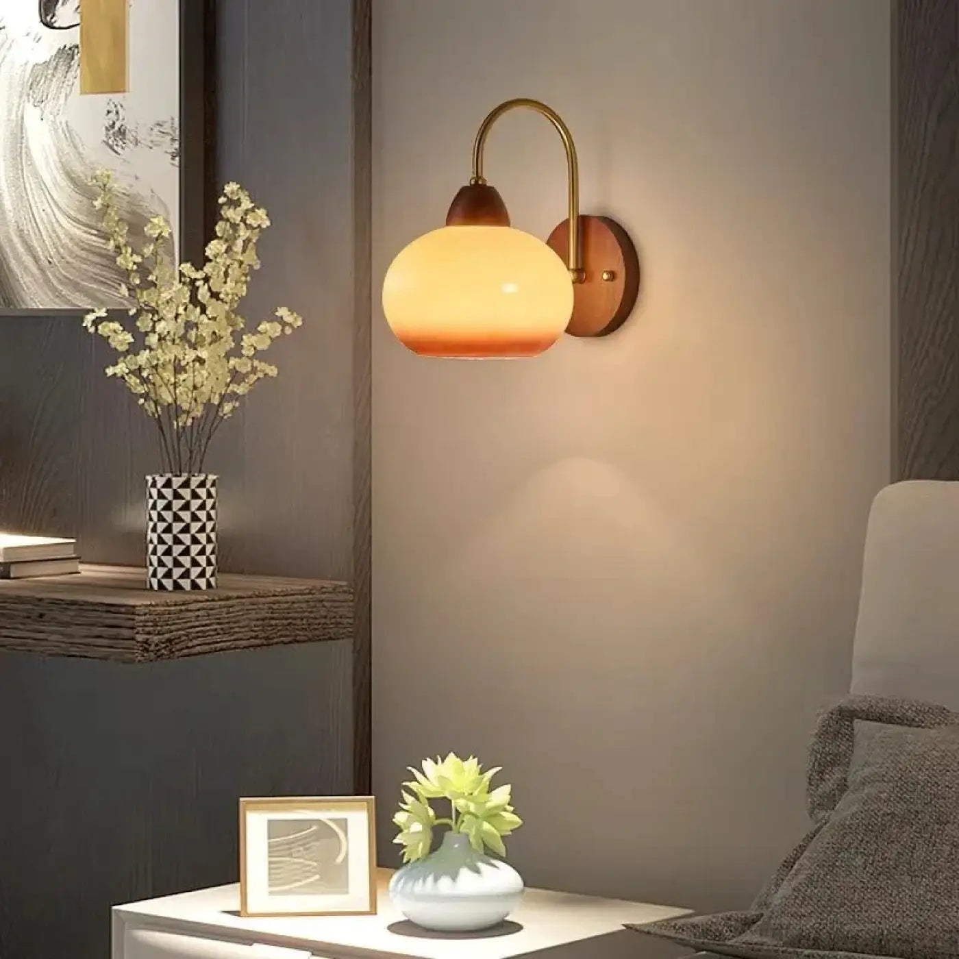 Applique murale rétro en bois et verre à lumière réglable — vue 2