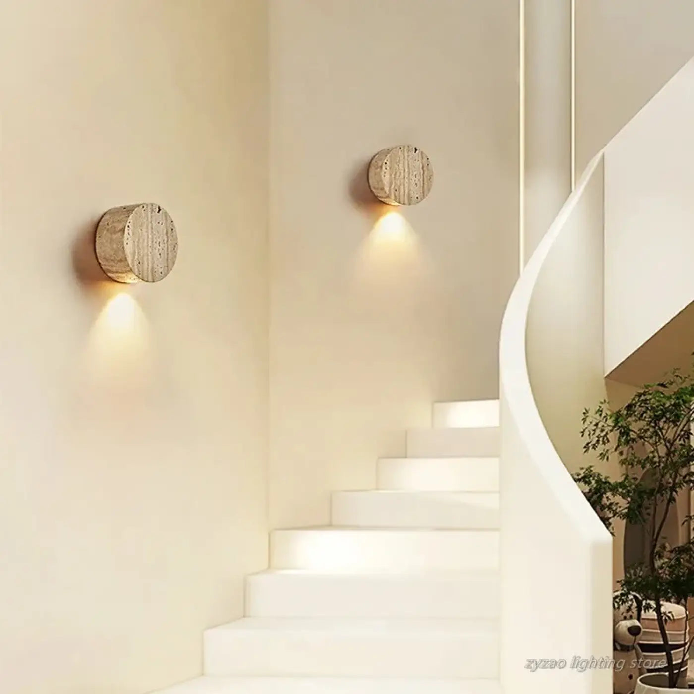 Applique murale ronde en pierre beige effet brut IP65 — vue 2