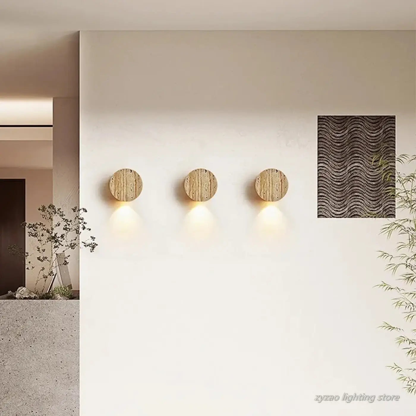 Applique murale ronde en pierre beige effet brut IP65 — vue 3