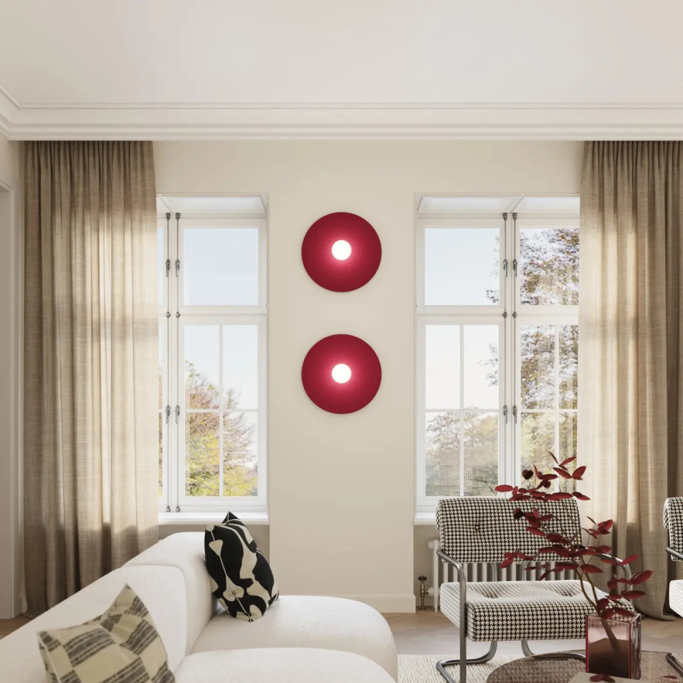 Applique murale ronde taupe en métal et verre — vue 1