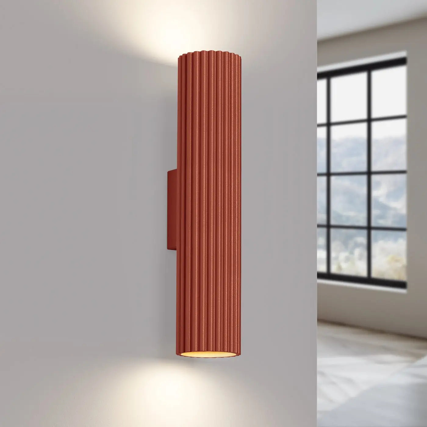 Applique murale rouge ocre cannelée LED double faisceau — vue 1