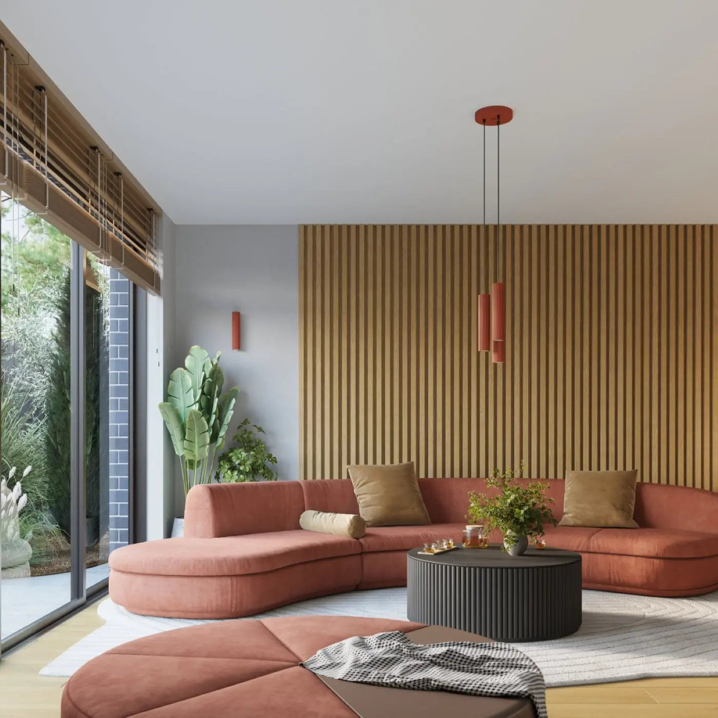 Applique murale rouge ocre cannelée LED double faisceau — vue 9